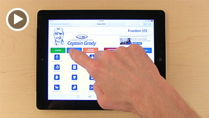 Thumbnail from a video showing a hand touching an iPad with the Captain Grady app on-screen