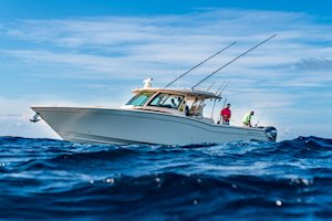 Grady-White Canyon 456 45-foot center console fishing offshore in blue water