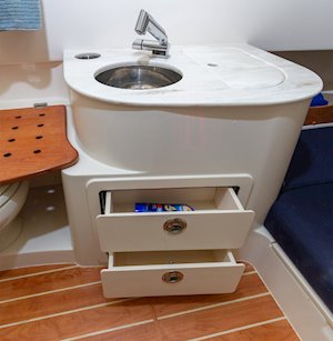 Grady-White Canyon 336 33-foot center console sink drawer storage