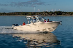Grady-White Freedom 275 27-foot dual console boat running starboard side