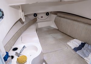 Grady-White Gulfstream 232 23-foot walkaround cabin fishing boat cabin interior with berth