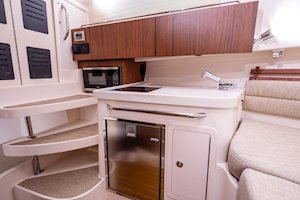 Grady-White Marlin 300 30-foot walkaround cabin boat interior galley and storage