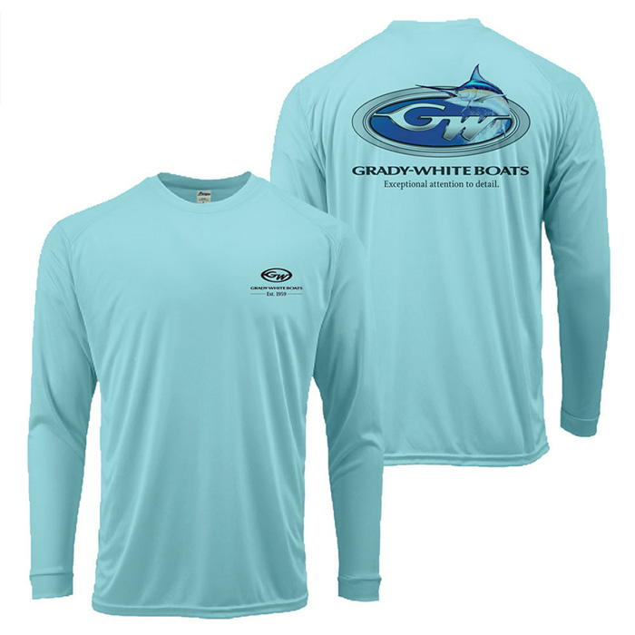 The front and back of a long-sleeved shirt with the Grady-White logo