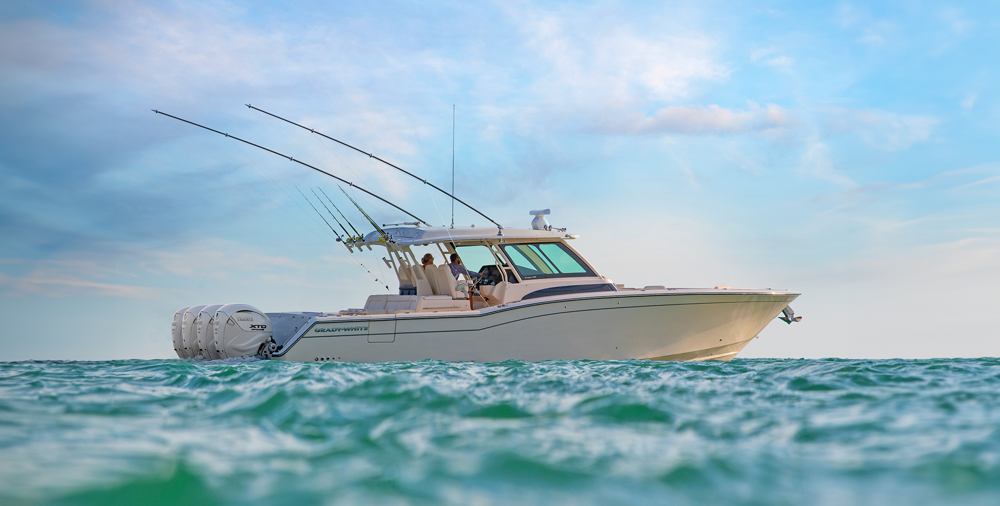 Grady-White Canyon 456 center console on the water starboard side