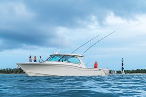 Grady-White Freedom 415 41-foot dual console fishing boat port side 415 at Cape Lookout