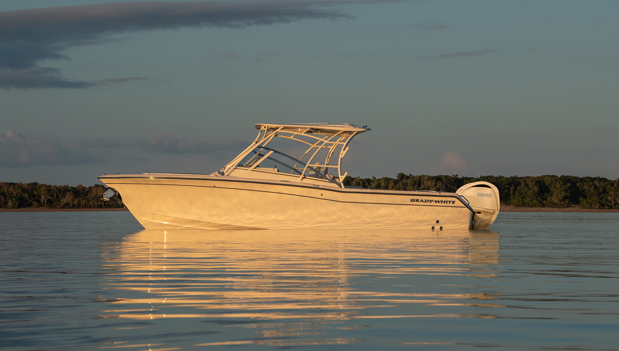 Grady-White Freedom 275 27-foot dual console boat port side sunrise