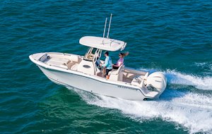 Grady-White Fisherman 216 21-foot center console running aerial view