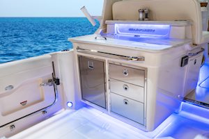 Cockpit wet bar on a Grady-White Freedom 345 Dual Console