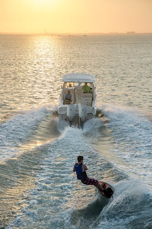 Grady-White Freedom 255 25-foot dual console boat wakeboarding