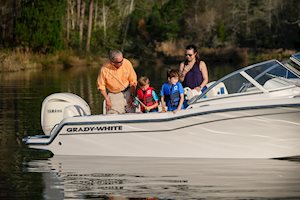 Grady-White Freedom 215 21-foot dual console boat kids fishing