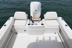 Grady-White's Adventure 218 21-foot walkaround cabin boat cockpit area with aft seats