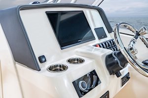 Grady-White Freedom 285 28-foot dual console helm layout with flush mount electronics area