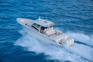 Grady-White Canyon 386 center console aerial port side view