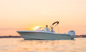 Grady-White Freedom 215 21-foot dual console sunset port side