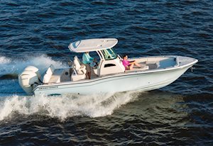 Grady White 281 CE starboard running aerial view