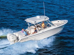 Grady-White Freedom 285 28-foot dual console boat starboard side running