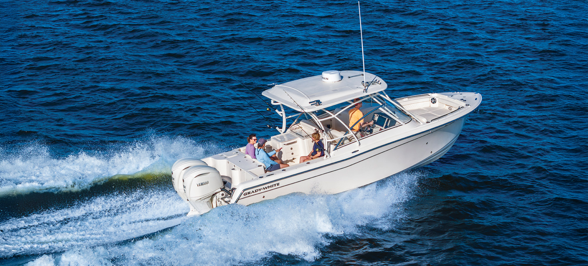 Grady-White Freedom 285 28-foot dual console boat starboard side running