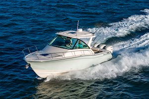 Grady-White Boats Express 340 33-foot Express Cabin aerial view bow on running
