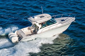Grady-White Boats Express 340 33-foot Express Cabin aerial starboard view running