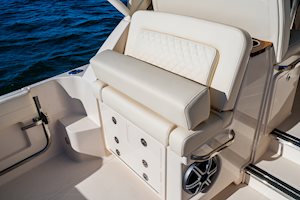 Grady-White Boats Express 340 33-foot Express Cabin Aft facing deluxe cushioned seat w/bolster flipped up